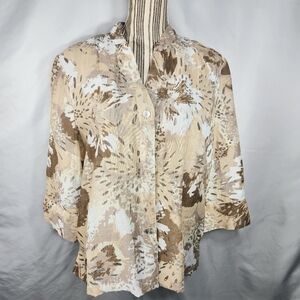 Ruby Rd. Favorites NWOT Multi V Neck Button Down 3/4 Sleeve Top Plus Size 14